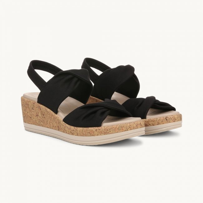 LifeStride Riley Slingback Wedge Sandal - Black Linen Fabric LifeStride Riley Slingback Wedge Sandal - Black Linen Fabric