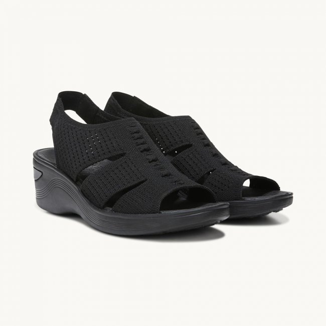LifeStride Double Up Slingback Wedge Sandal - Black Knit LifeStride Double Up Slingback Wedge Sandal - Black Knit