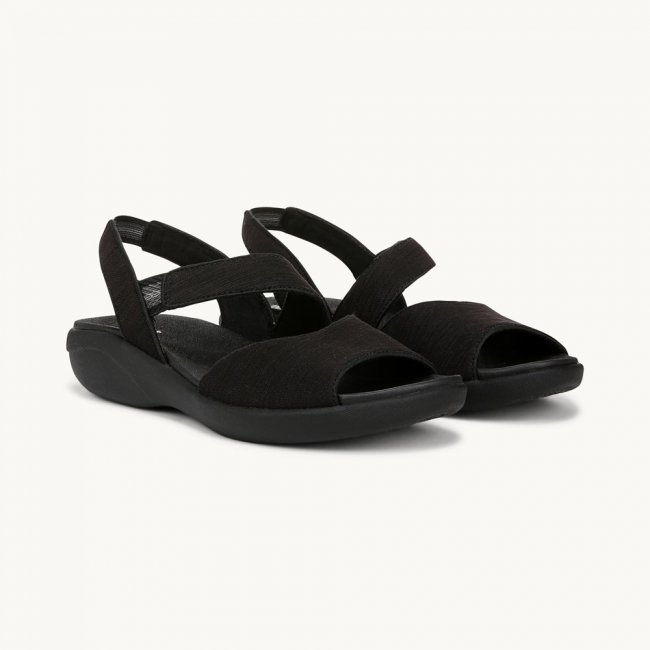 LifeStride Cheerful Strappy Sandal - Black Waxy Fabric LifeStride Cheerful Strappy Sandal - Black Waxy Fabric
