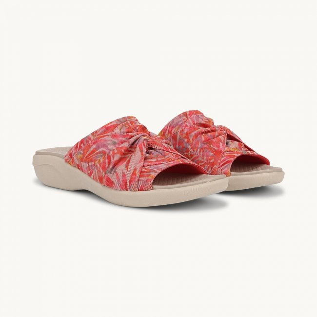 LifeStride Cherish Slide Sandal - Coral Multi Island Palm Fabric LifeStride Cherish Slide Sandal - Coral Multi Island Palm Fabric
