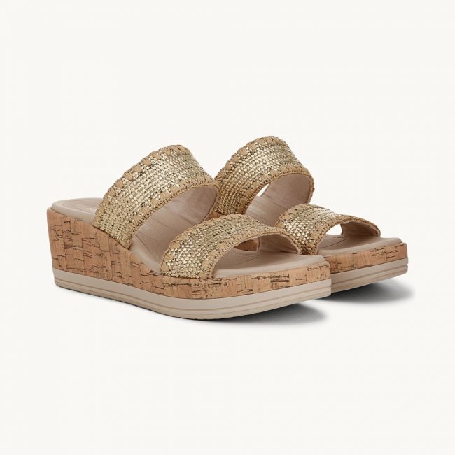 LifeStride Resort Wedge Sandal - Gold Stretch Raffia Fabric LifeStride Resort Wedge Sandal - Gold Stretch Raffia Fabric